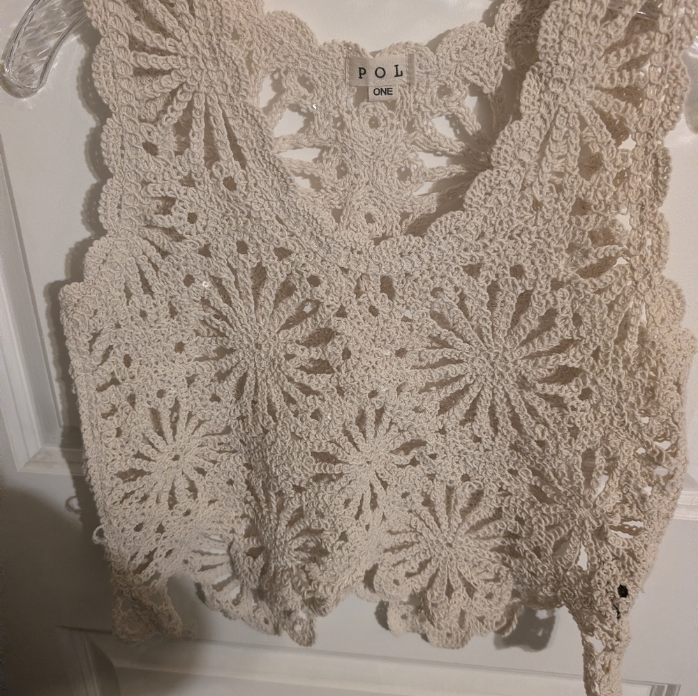 POL Natalie Lace Crochet Crop Top Cream - Picture 10 of 10